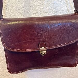Vintage  Leather Crossbody Messenger Bag Artisian Old Angler Firenze